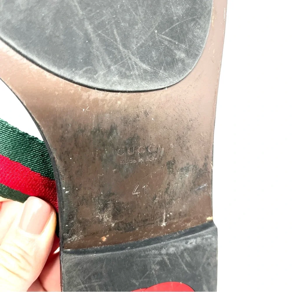 Gucci Kika Interlocking GG Logo Thong Sandals Flip Flops Flat Gold Silver 41 11 - Picture 9 of 10